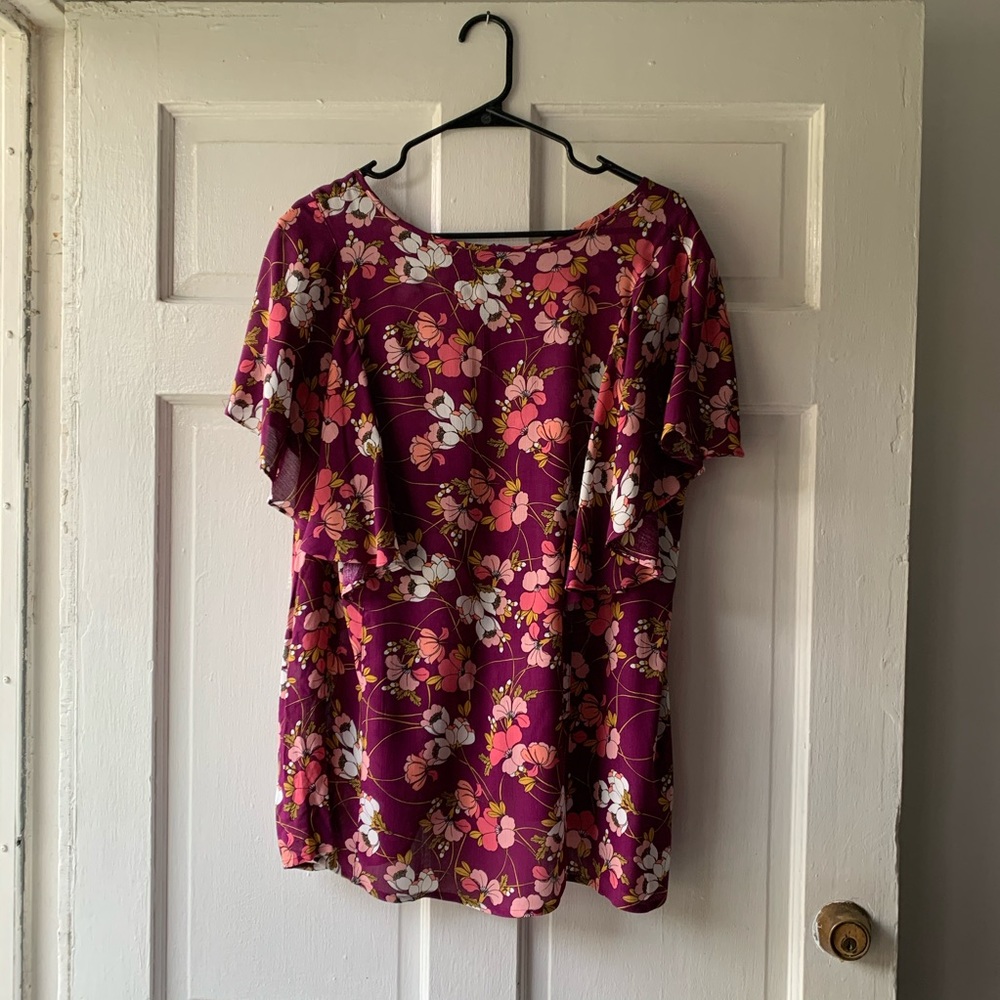 a.n.a Burgundy Flowy Flower Blouse